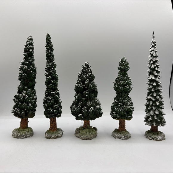Department 56 1998 Vintage Village Snowy Evergreens Set Of 5 Large 52614 Retired - Picture 3 of 12